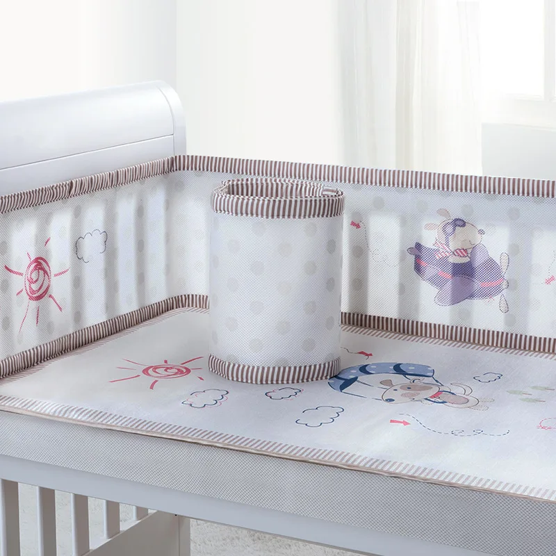 2Pcs Set 3D Mesh Crib Bumpers Surround Children's Bedding Kit Summer Breathable Bed Protector Removable Washable Bed Linen (6)