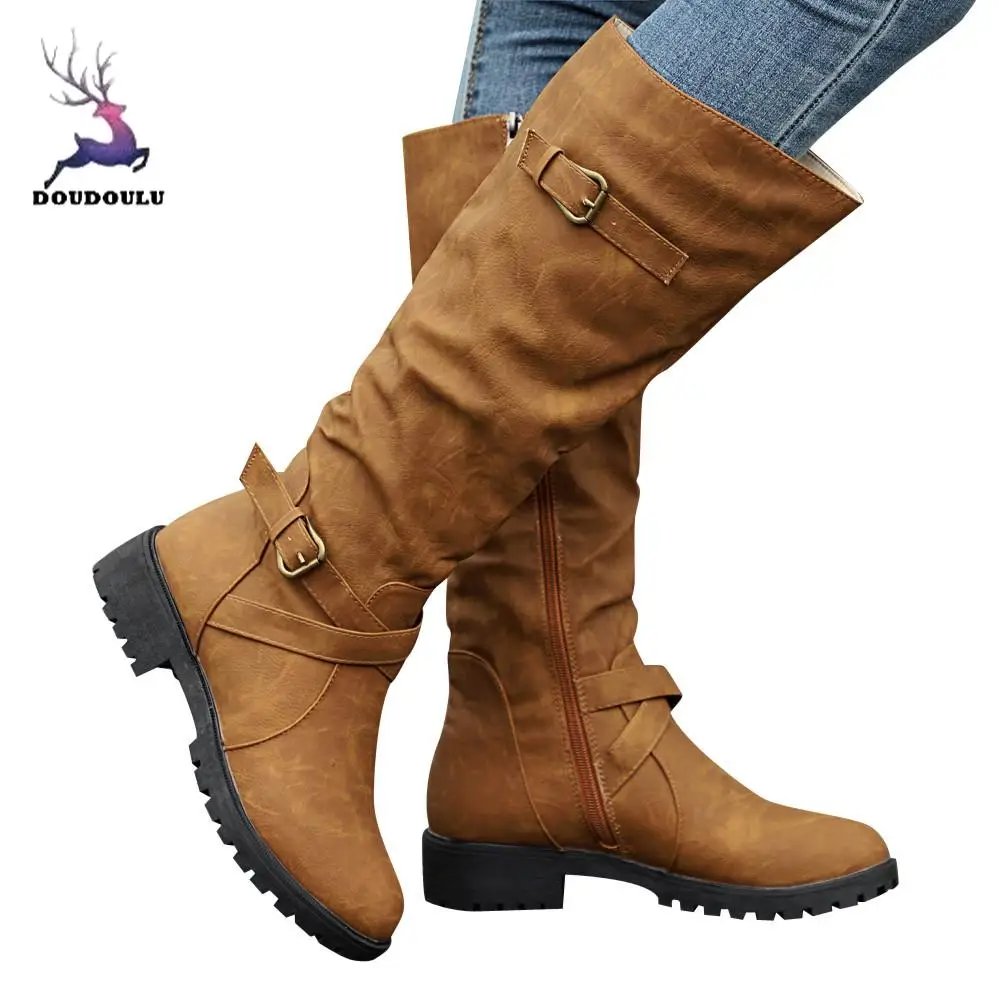 calf high biker boots