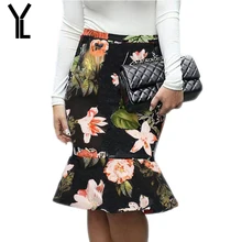 Женская юбка Повседневная новая стильная модная юбка с принтом прямая Сексуальная упаковка бедра тонкая юбка с листьями лотоса