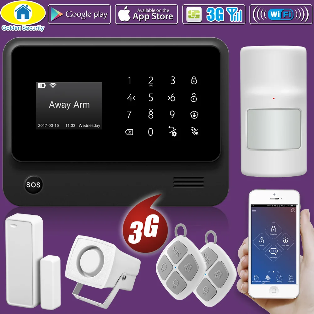 Golden Security WIFI GSM 2G 3G GPRS font b Alarm b font System Wireless Smart House