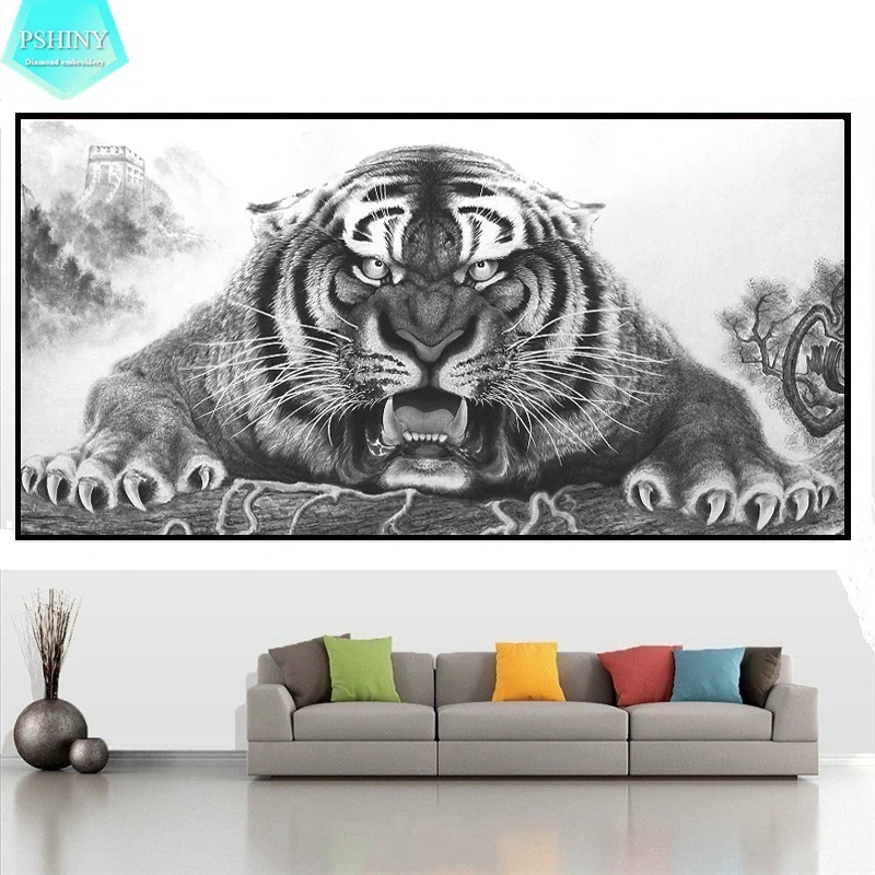 

PSHINY 5D DIY diamond embroidery sale china style tiger Animal pictures of rhinestones Full drill Square diamond painting New