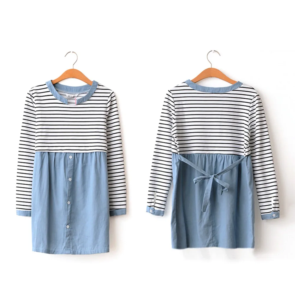 Fashion Spring Maternity Clothes Patchwork Long Sleeve Nursing T-Shirts For Pregnant Women Striped Casual Breastfeeding Tops