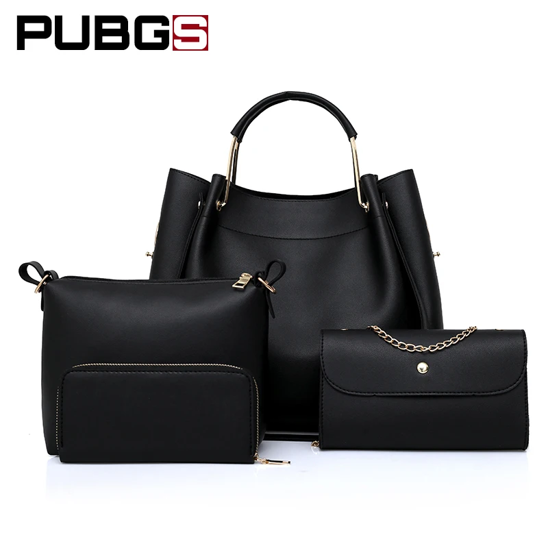 

Women Handbag High Quality Leather PU Variety For Female Fashion Durable Handle Rivet Large Capacity 4-Piece Set New PUBGS 2018