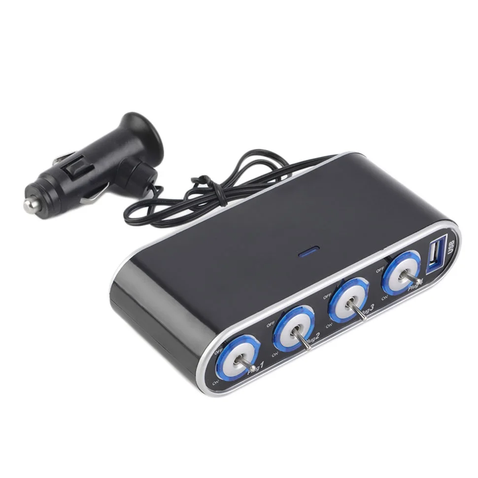 

8pcs Car Cigarette Lighter Socket Splitter 12V/24V With USB LED Light Switch