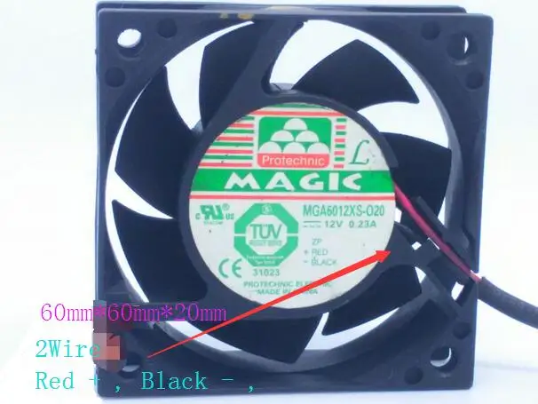 Для Protechnic MAGIC MGA6012XS-O20 MGA6012XS-020 Вентилятор охлаждения DC12V 0.23A 60*60*20 мм 60x60x20 мм 6 см 60 мм 6020 2Pin 2 провода охладитель