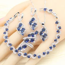 925 серебряные ювелирные наборы для женщин королевский синий полудрагоценные серьги браслет кольца ожерелье кулон свадебные ювелирные изделия Подарочная коробка