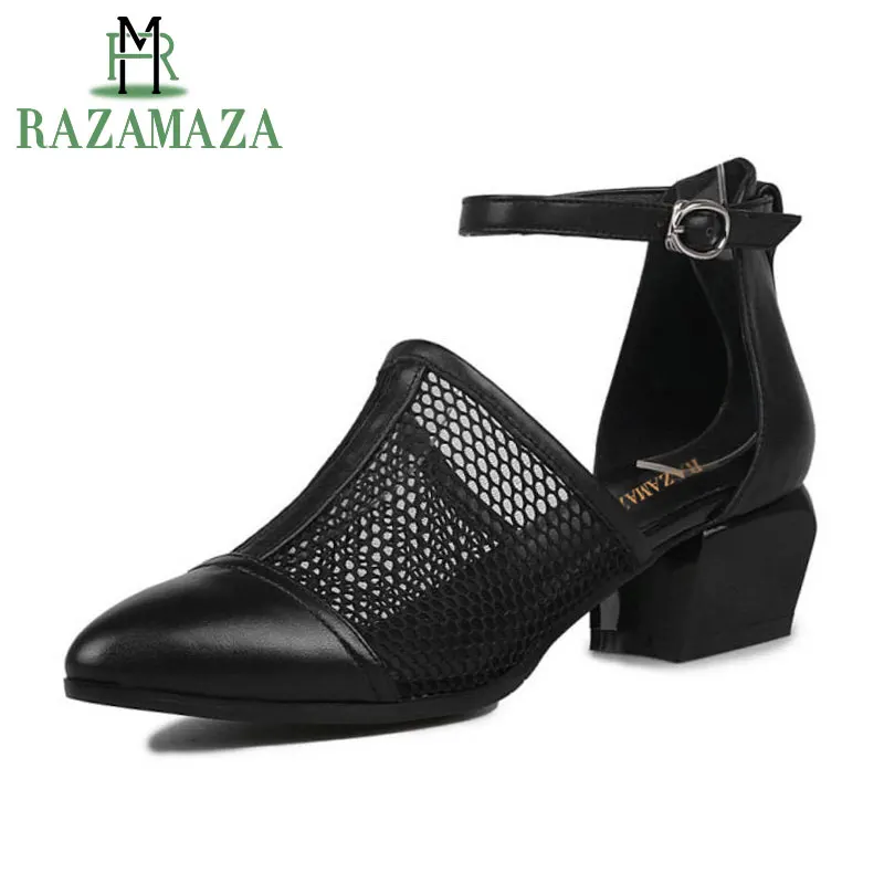 

ZALAVOR Brand New Size 34-40 Genuine Leather Black Women Shoes Fashion Woman Sandals Nature Cow Leather Black Party Shoes