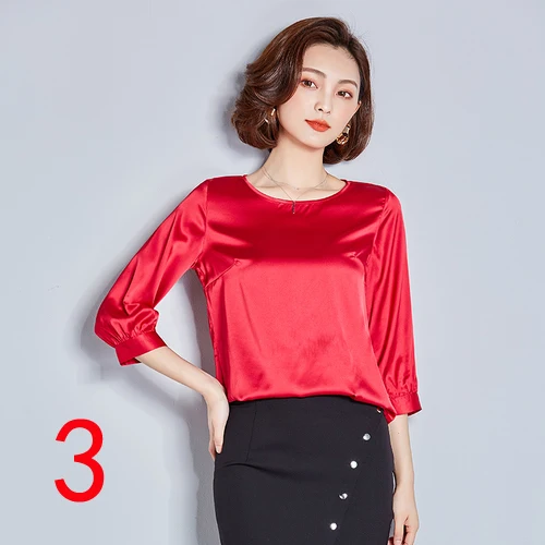 Comprar Alta calidad J44022 nueva moda 2018 mujeres cuello redondo suelto todo fósforo manga tres cuartos Camiseta básica Rojo Negro