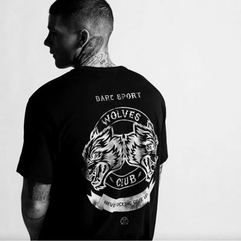 Summer fitness wear T shirt, men's muscle, wolf brothers , elastic