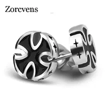 ZORCVENS, новинка, модные мужские серьги с крестом, черные цвета, мужские ювелирные изделия, мужские серьги-гвоздики