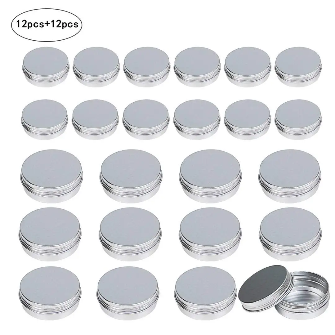 

METABLE 24 Pcs Aluminum Tin Jars Cosmetic Containers Round Tin Cans with Screw Cap Lid for DIY Crafts,Cosmetics,Travel Storage