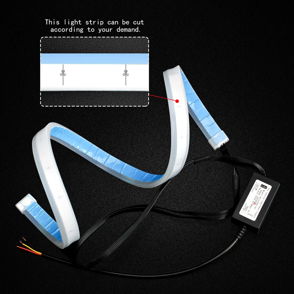 2 X 30cm 45cm 60cm LED Strip Light Waterproof Slim Flexible Turn Signal DRL Running Light Yellow Flowing Daytime Running Lights