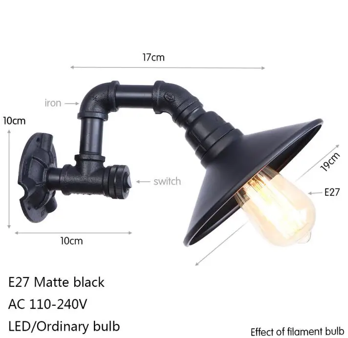 Винтаж металл окрашенный черный настенный светильник E27 светодиодный 220 V водопровод в красный горошек с выключателем настенный светильник для спальни потолочные светильники кабинет прихожей • мебель для офиса - Цвет абажура: matte black
