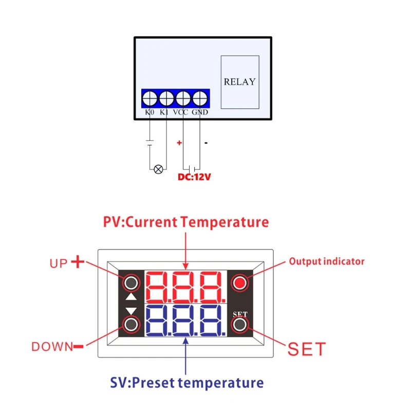 W2810 DC12V 20A цифровой термостат контроллер температуры Красный дисплей с датчиком температуры