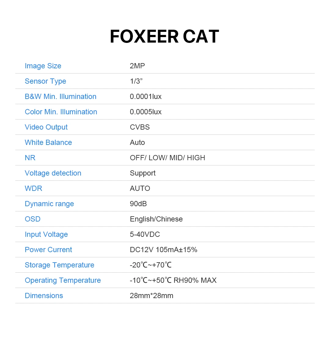 Новое поступление Foxeer Cat Super Starlight FPV камера 0.0001lux низкая Задержка/HS1224/низкая задержка, низкий уровень шума/2MP сенсор