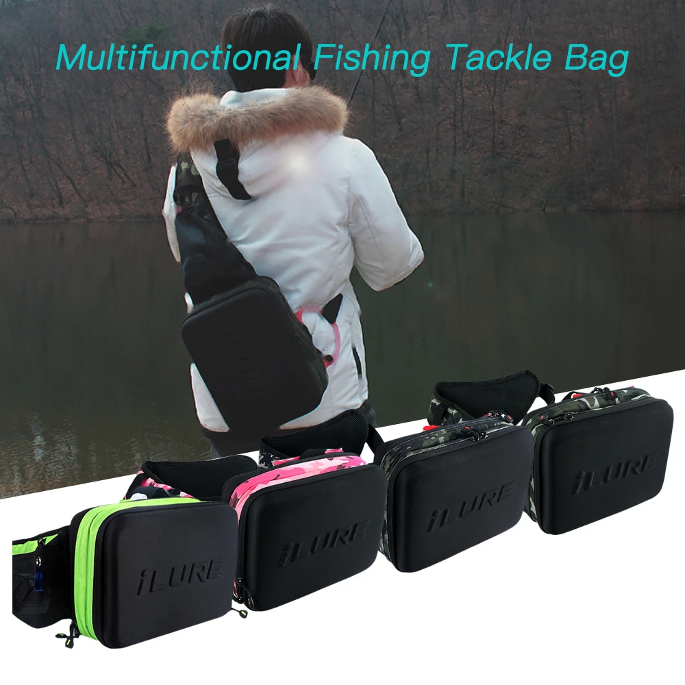 Water-resistant Fishing Tackle Storage Bag Sling Pack Outdoor Shoulder Cross Body Bag with Utility Tackle Box