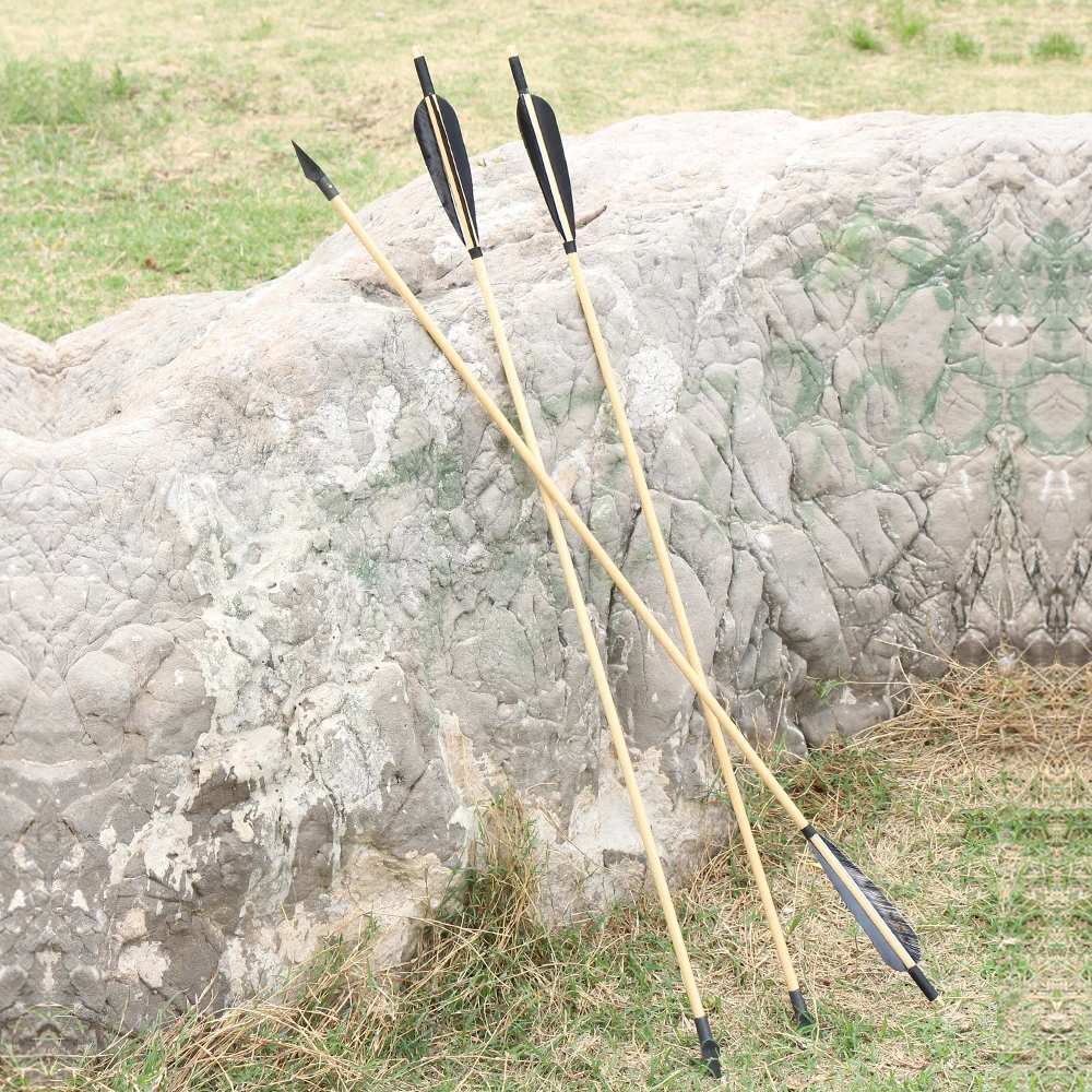 Flechas de Madeira Setas para Arco Polegada Pena Preta Eixo Madeira Tradicional Handmake Recurvo Longbow Caça 6 Pçs 31 9 pena preta eixo madeira tradicional handmake setas