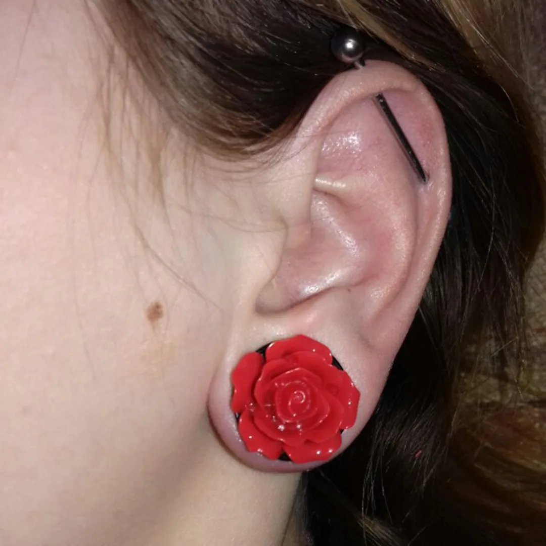 1Pair Rose Acrylic Double Saddle Ear Plugs Fashion r Ear Gauge Plugs Tunnels Stretcher Expander For Women Jewelry 8mm-25mm