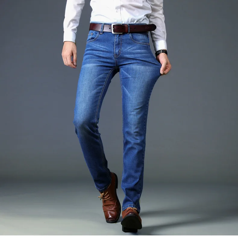 New Winter Straight Jeans Mens High Quality Casual Washed Cotton Stretch Jeans Elasticity Slim Denim Jeans Men