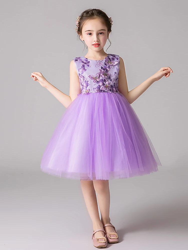 It's Yiya/Детские Платья с цветочным узором для девочек на свадьбу, синий, фиолетовый резервуар в виде шара, кружевное платье с цветочным узором для дуга, платье для причастия BX2805
