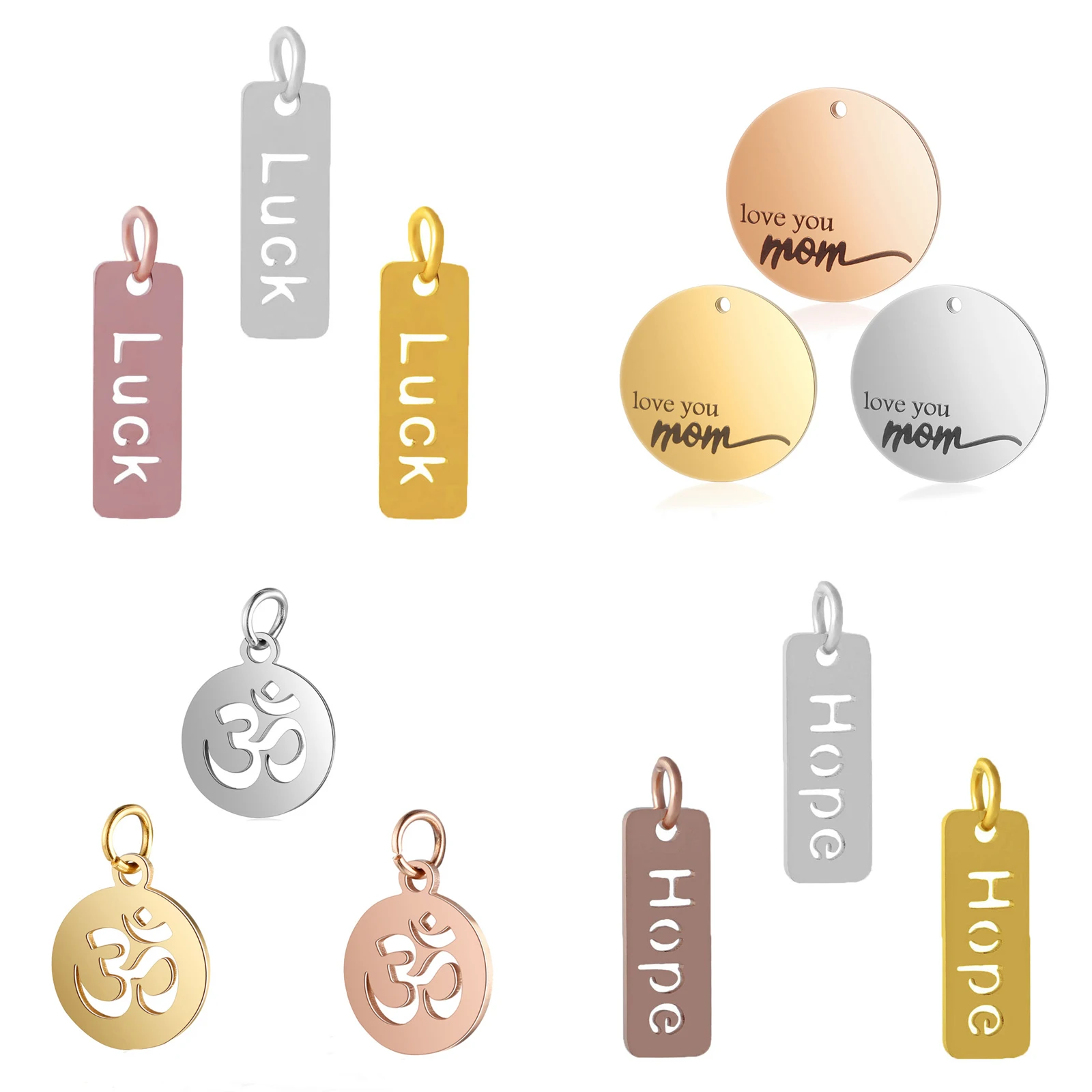 

Titanium Steel 12mm*12mm Stainless Steel Pendant 0.8*5 3d Wuhope Love You Mom Luck Fully Polished Small Pendant Diy Ornaments