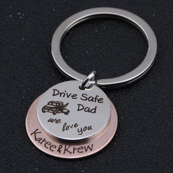 

name custom 2 in 1 set Two-color key pendant key chains engraved drive safe dad we love you keyring father gifts keys holder car