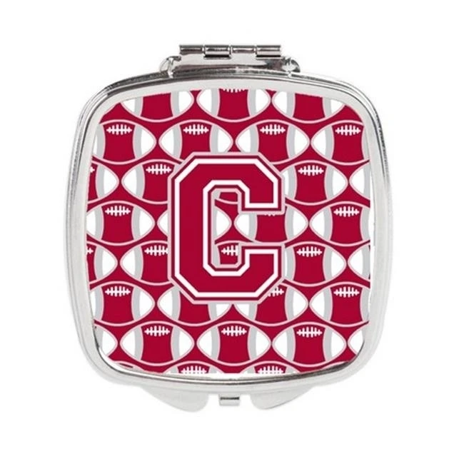 Carolines Treasures CJ1065-CSCM Letter C Football Crimson Grey & White Compact Mirror