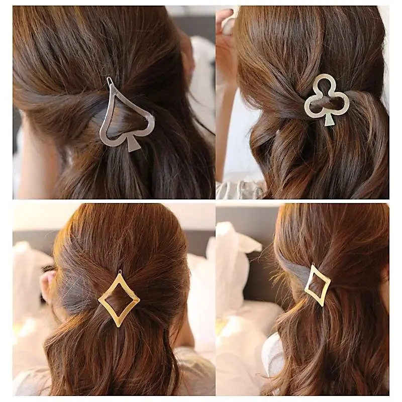 

M MISM 1PC Women Lady Girls block Alice Poker Heart Hair Clip Delicate Hairpin Barrettes Jewelry Hair Decorations Accessories