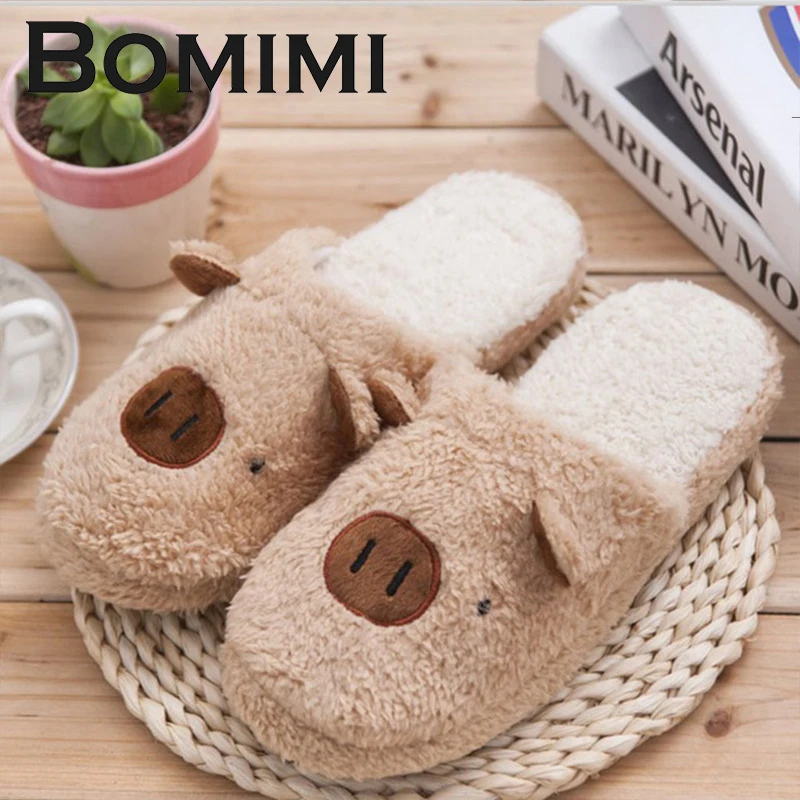 

BOMIMI Women Cotton slippers Cute Cartoon Pig Bear Slippers Floor Soft Slippers Female Warm Shoe High Quality Flip Flop