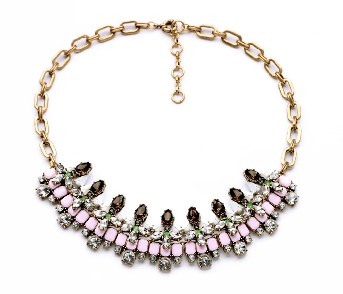 

Geometric Crystal Pink Imitation Gemstone Necklace aliexpress New Fashion Women Cluster Bib Necklace Jewellery