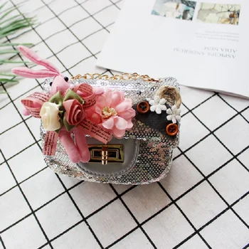 

PU leather Paillette rabbit floral women mini handbag ladies shoulder cross-body bag female bolso mujer bolsa feminina for girls