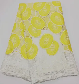 

Gorgeous yellow embroidery African cotton lace fabric ECP47, Pretty Swiss voile lace fabric for dress.