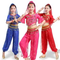 5 шт. Детские Детская Одежда для танцев Professional костюм для восточного танца костюм для девочек Египет обувь Индии Болливуд одежда DWY1068