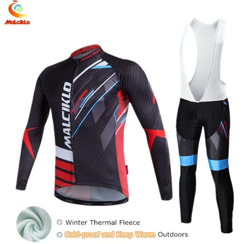 Malciklo бренд флис Велоспорт трикотаж Pro велосипед одежда зима Велосипедная форма MTB Ropa Ciclismo Invierno Hombre Termica - Цвет: Jersey and BIB Pants