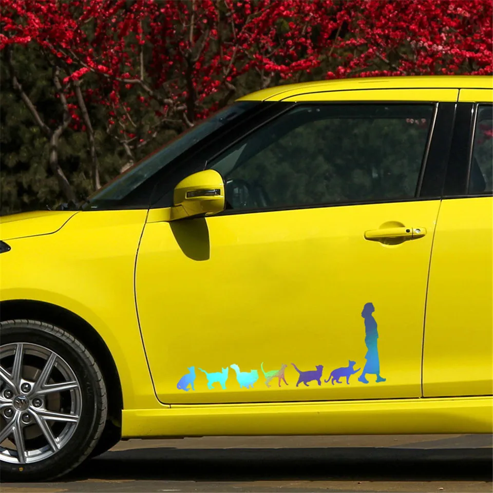 Cats Following Woman Funny Car Styling Decoration Stickers Lovely Cool Cartoon Car Sticker (3)