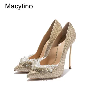 

Gold Bling Bling Glittery Bridal Wedding Pumps Sexy Stiletto High Heel Pointed Toe Beading Shoes Women