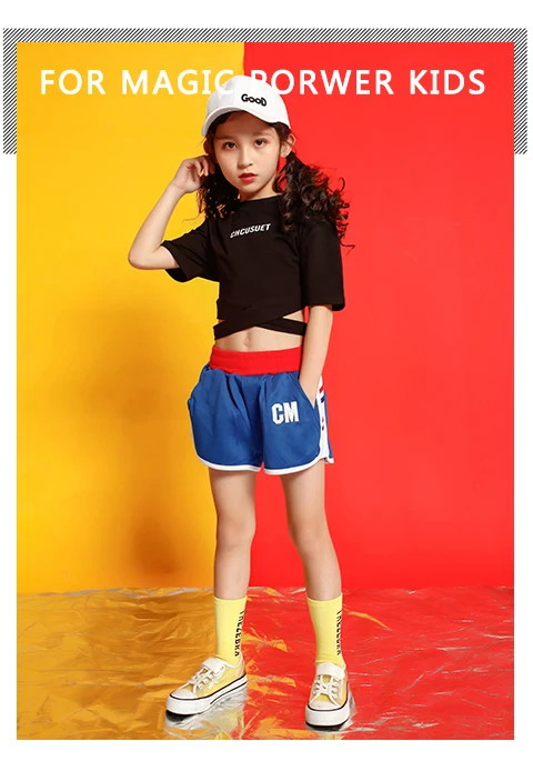 Girls boutique outfits 4 6 8 10 123 14 16 18 Years hip hop T shirt dance costume kids jazz girls summer clothes Girls set 140 (1)