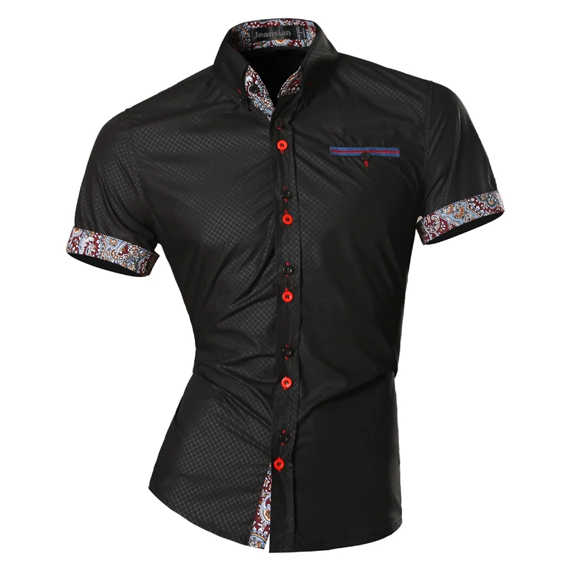 

Mens 2016 Summer Fashion Lines of Geometric Ornamentation Casual Slim Fit Short Sleeve Male Simple colors Shirt Z026