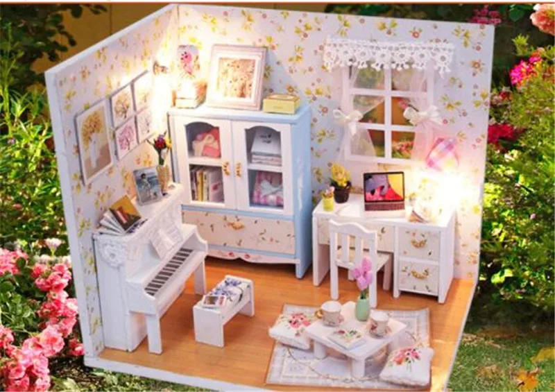 Mid Лето комната деревянный кукольный дом мебель Diy Дом собрать 3D миниатюрный кукольный домик наборы игрушки для детей подарок на день рождения - Цвет: doll house