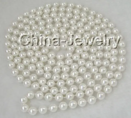 

FREE SHIPPING HOT sell new Style >>>> 80" 10mm perfect round white sea shell pearl necklace
