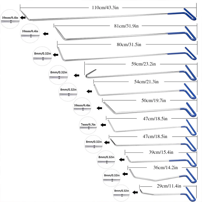 Супер PDR инструменты 11 шт. Синий Профессиональный Лом крючки стержни PDR крюк стержни Нержавеющая сталь Авто безболезненные вмятин ремонтные Инструменты Наборы