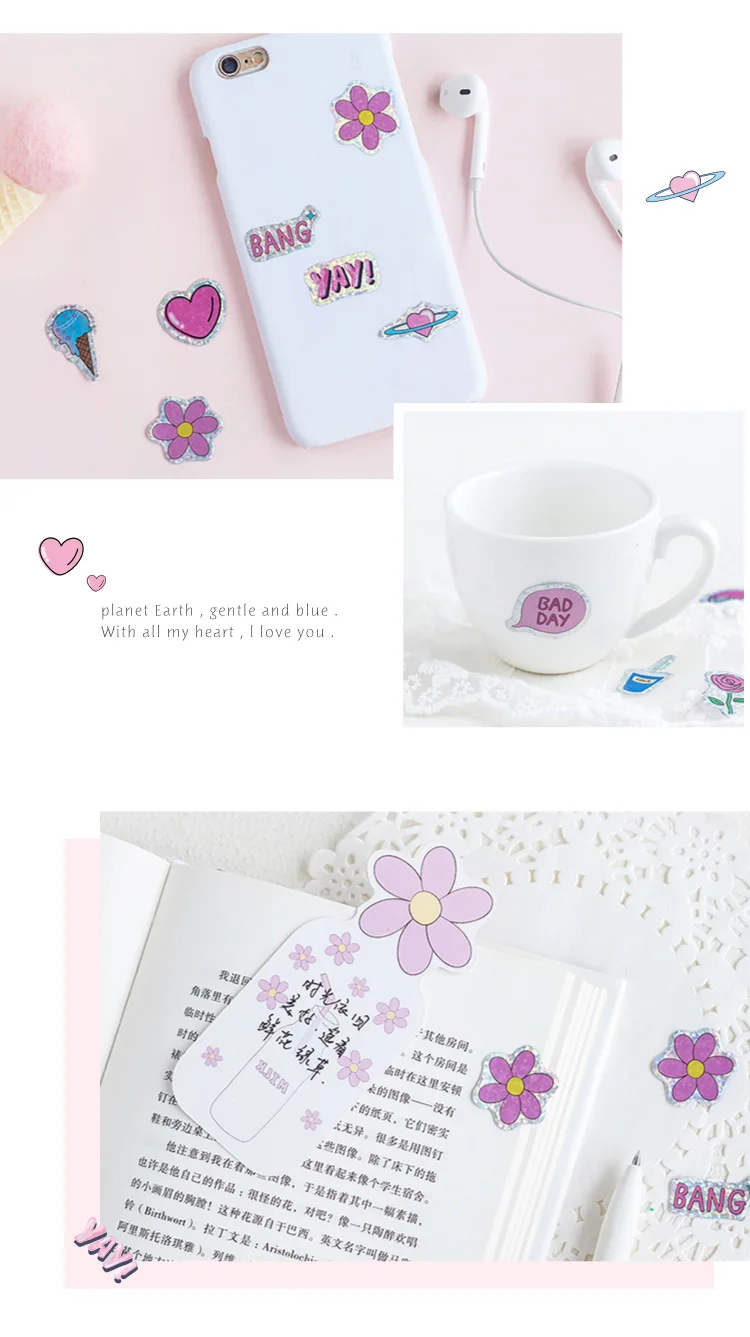 100 шт. Блестящие Розовые наклейки для стикеров с изображением кота и планеты, милые наклейки для девочек для скрапбукинга, канцелярские товары в подарок