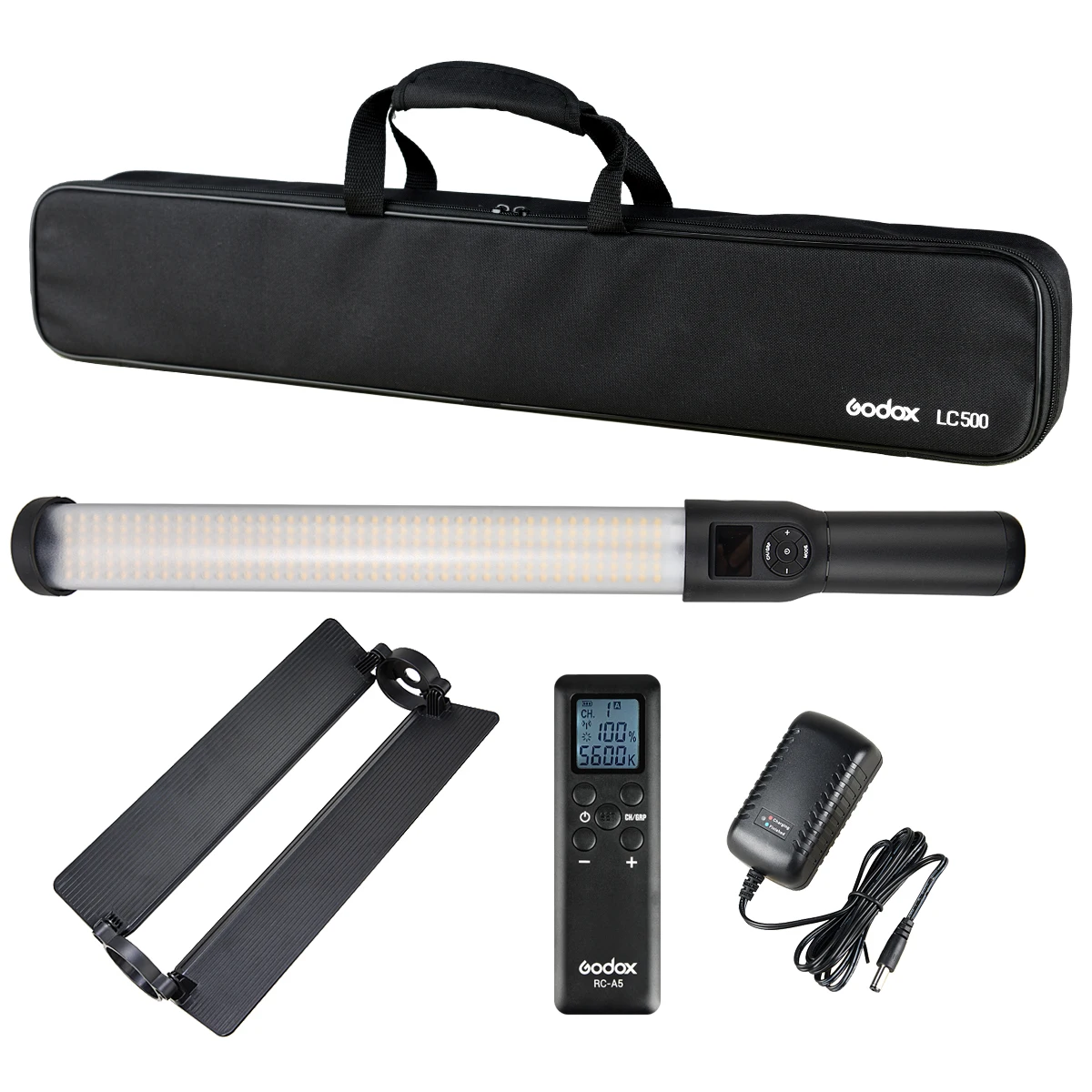 

Godox LC500 3300K-5600K Adjustable Handle LED Light Stick Built-in lithiunm Battery + Remote Control Lightting + AC Power Charge