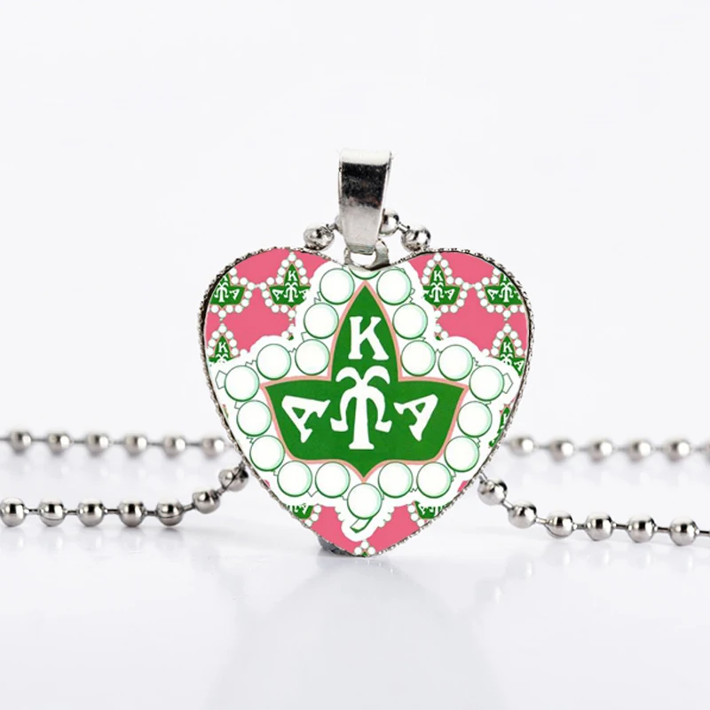 

NEW AKA Sorority Heart Glass Pendant Necklace Cute Alpha Kap Alpha Necklaces For Women Fashion Jewelry Drop Shipping