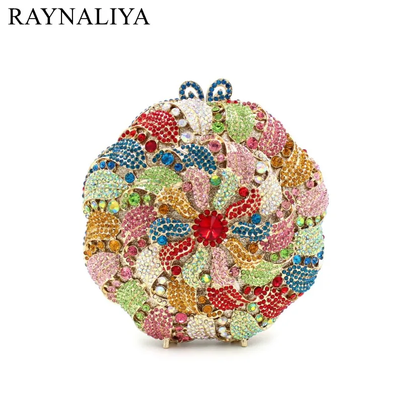 

Flower Crystal Women Evening Bag Hollow Out Day Clutches Metal Rhinestone Clutch Party Handbag Bridal Wedding Purse Smyzh-e0276