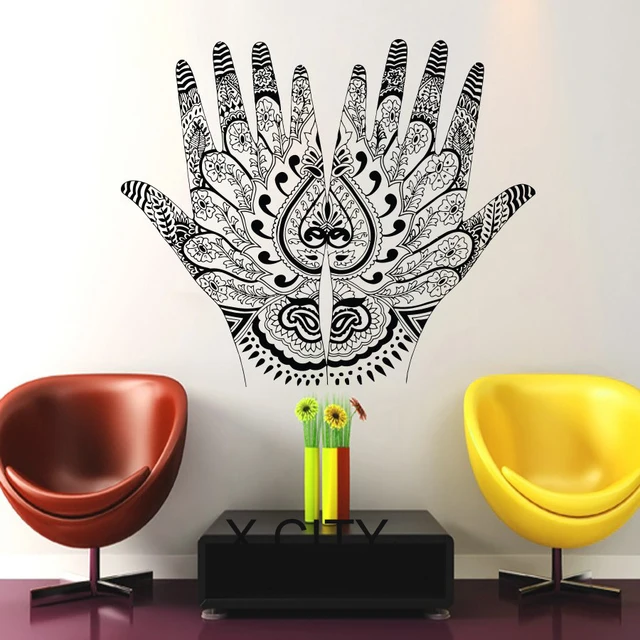 Henna Mehndi Hands Indian Pattern Dorm Bedroom Art Wall Decal Vinyl