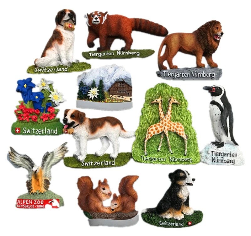 

New Handmade Painted Switzerland Dog Squirrel Penguin 3D Fridge Magnets Tourism Souvenirs Refrigerator Magnetic Stickers Gift