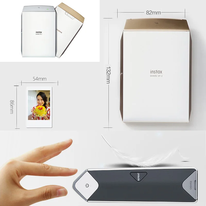 Fujifilm INSTAX Share SP-2 смартфон принтер(серебристый/золотистый), Fujifilm Instax Mini Dual Pack мгновенная пленка и чехол
