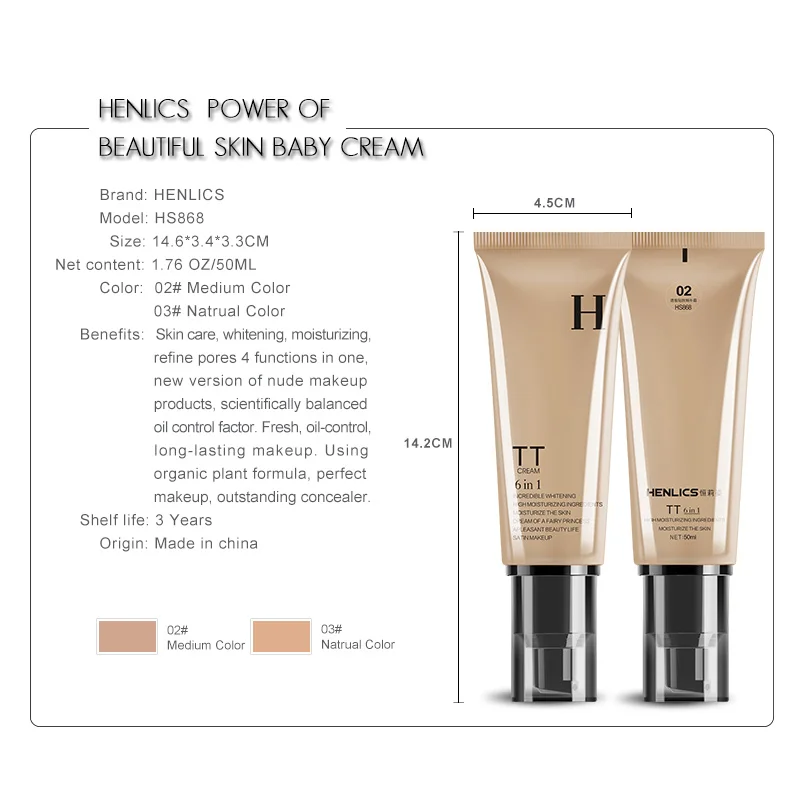 HENLICS Skin Care Whitening Snail TT Cream 50ml Face Makeup BB CC Cream (12)