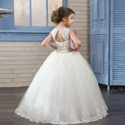 Платье для первого причастия с кружевной аппликацией и бантом на шнуровке, платье для девочек на свадьбу, пышное платье, изготовленный на